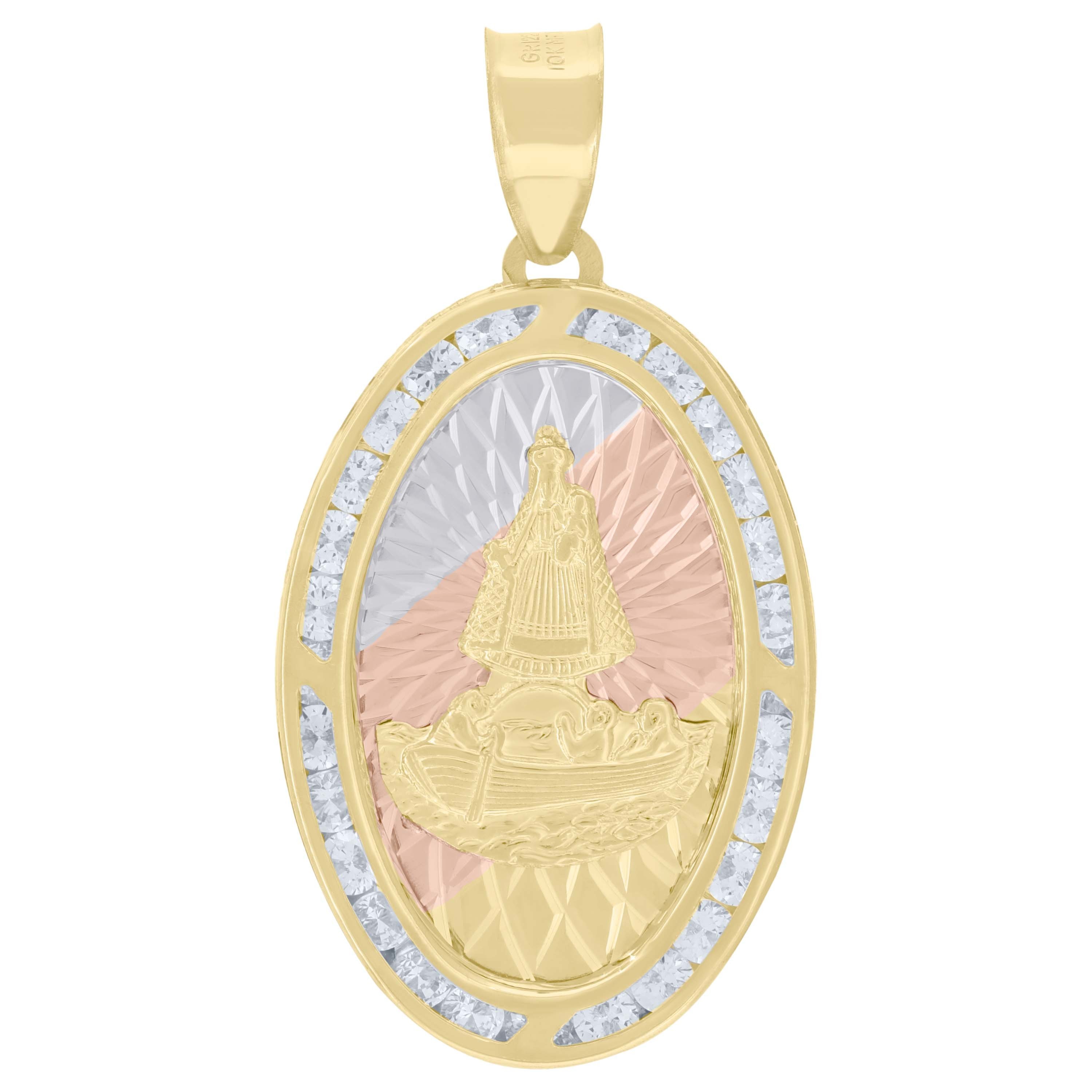 10kt 10k Tri-Color Gold Cz Saint Brendan The Navigator Boat Plaque Pendant